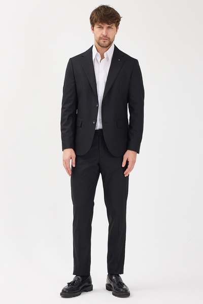 Frappoli Savin Men's Black Polyviscon Fabric Mono Collar Cover Pocket Half Lining Slim Fit 2-Piece Suit