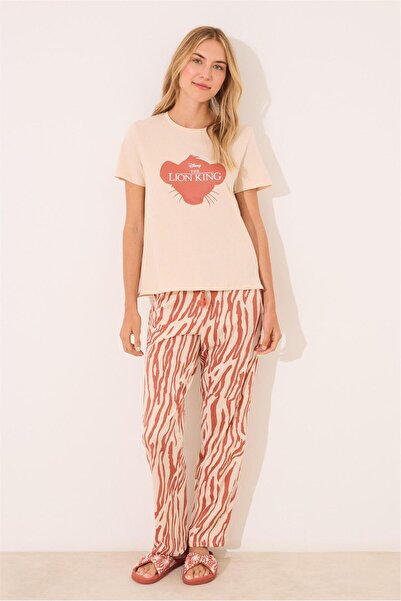 Perspective Women Secret Beige Lion King Printed Pajama Set