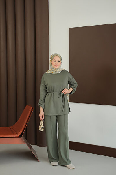 LOCCO Women's Waist-Tied Two-Piece Set Dark Green