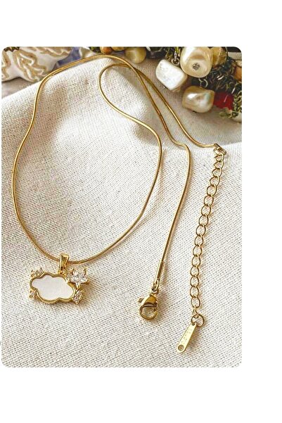 bies butik Minimal Cloud Pearlescent Pinterest Necklace Stainless Steel