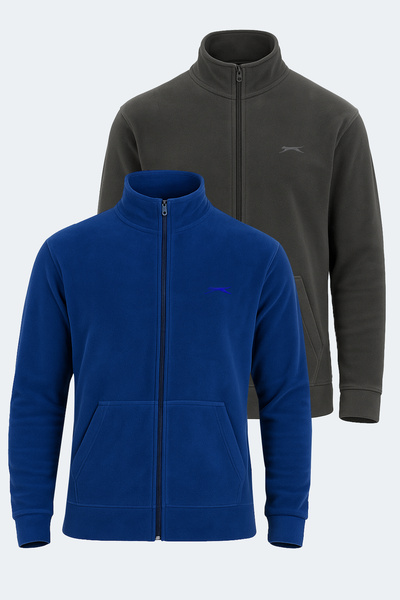 Slazenger Sansa Set of 2 Men's Zippered D Mock Neck Pocket Indigo - Dark Gray Fleece