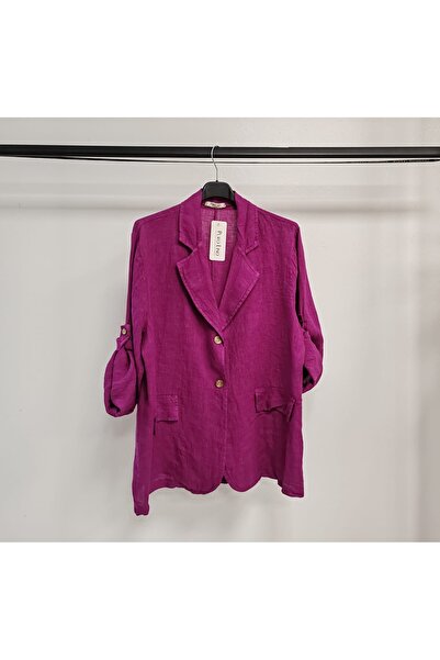 della moor Women's Purple Italian Sleeve Folded Casual Linen Jacket