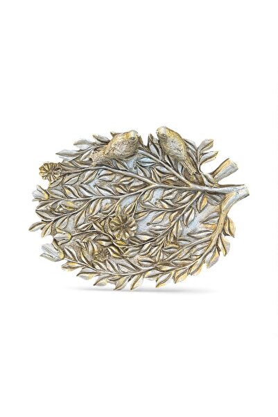 Peramari Decorative Polyester Bird Serving Plate with Silver Gobler 29X3X21 cm