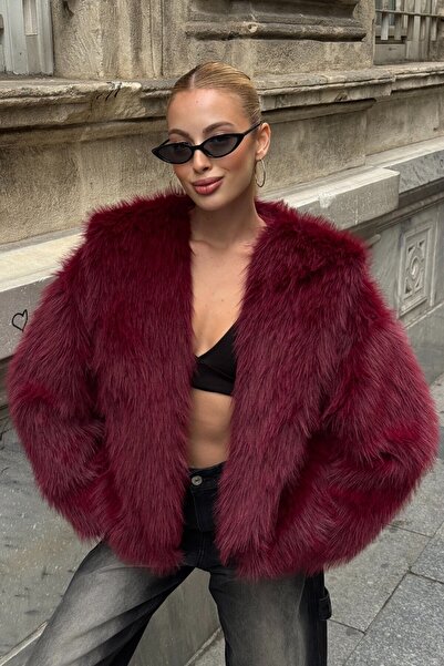 VAGGON Double Pocket Lined Hooded Fur Coat