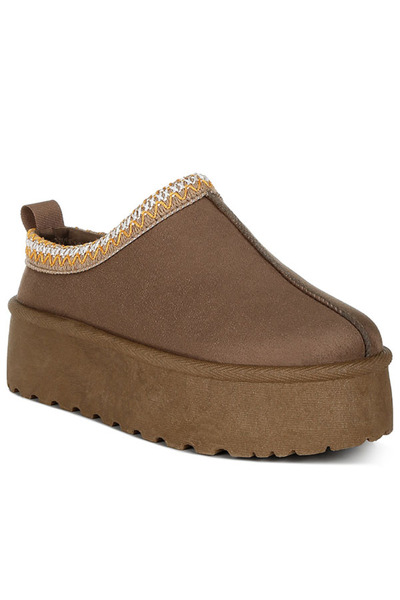 london Rag Women Taupe Embroidered Platform Fur Classic Slip-On