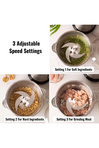 Promagg Electric meat and vegetable chopper, 1000 W, 3 speeds, 3L stainless steel bowl, 4 stainless steel blades