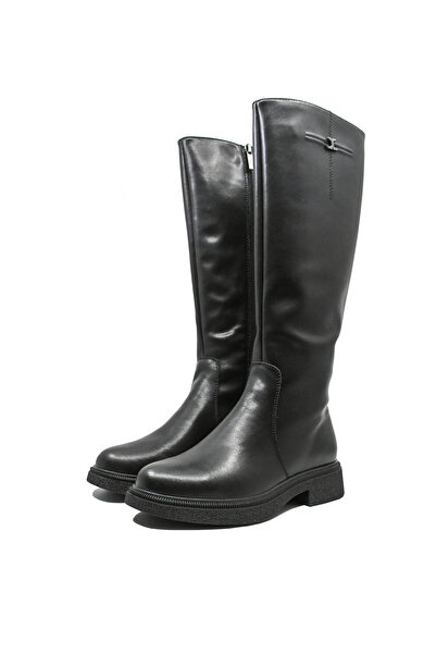 PASS Collection Women's comfortable knee-high riding boots - black leather OTR 70006