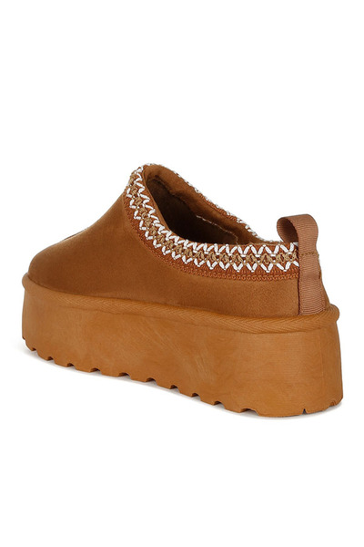 london Rag Women Tan Embroidered Platform Fur Classic Slip-On