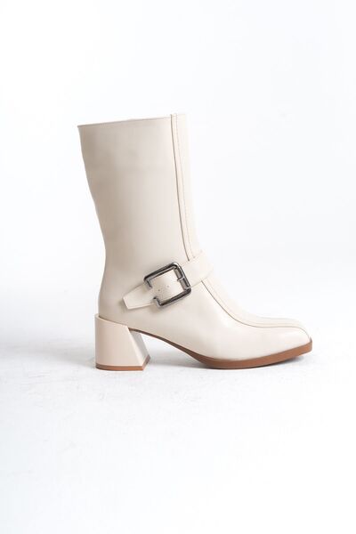 Redoxy Women's Special Design Belt Detailed Thick Mid-Heeled Boots