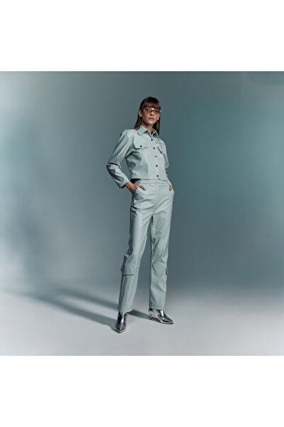 AtölyeNo:6 Babyblue Mavi Vegan Deri Ceket