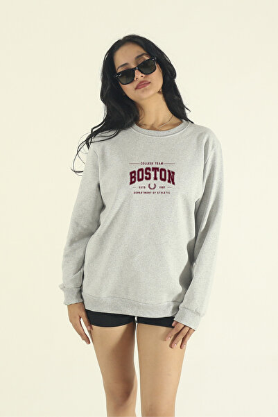 EydaMoon Дамска зимна блуза с подплата от вълна, с принт Boston, с редовна як...