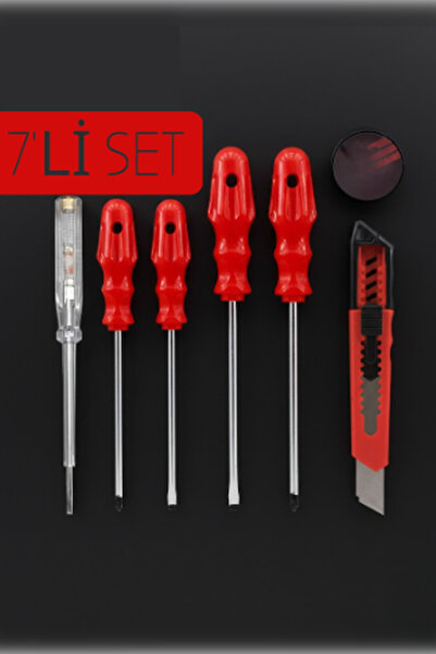 MH MiniHediye Tornavida Seti Düz Yıldız Uçlu Maket Bıçağı Elektrik Bandı Kontrol Kalemi Tamir Vidalama (7'Lİ SET)