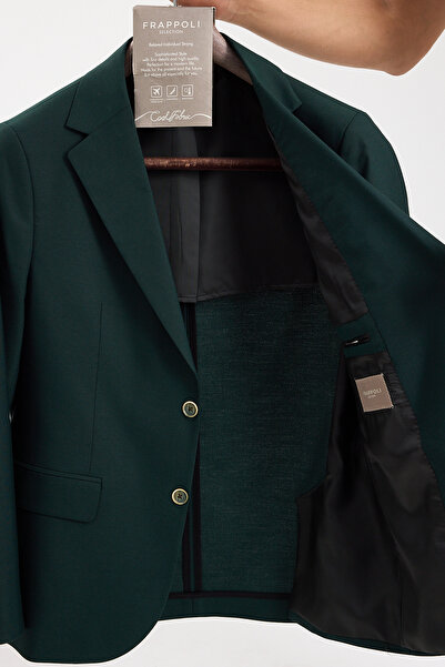 Frappoli Savin Men's Green Polyviscon Fabric Mono Collar Cover Pocket Half Lining Slim Fit 2-Piece Suit