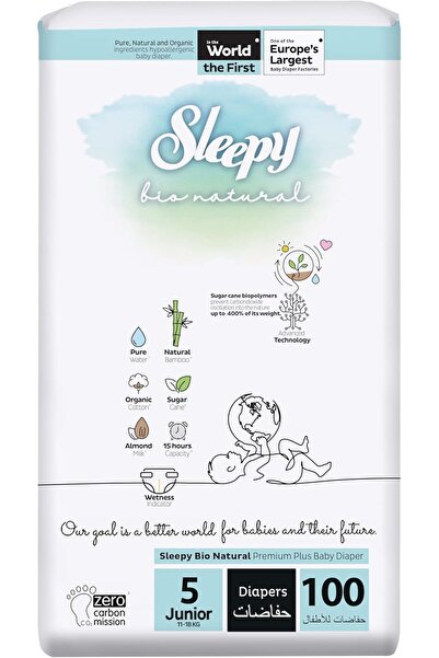 Sleepy Bio Natural Premium Diapers Size 5 - 100 Count (3-6 Kg)