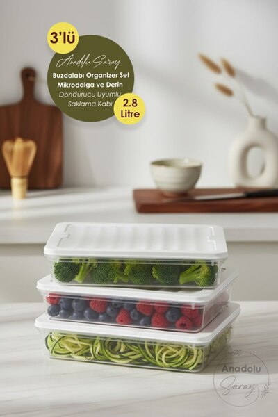 Anadolu Saray 3-Piece Refrigerator Organizer Set Microwave and Freezer Compatible Storage Container 2800 Liters