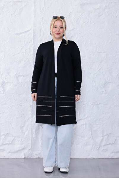 Siyezen Plus Size Stylish Cardigan with Gilding Detail