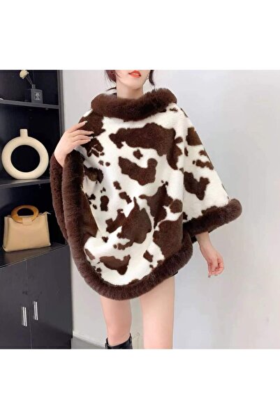 Welike Women's faux fur cape CowSpots