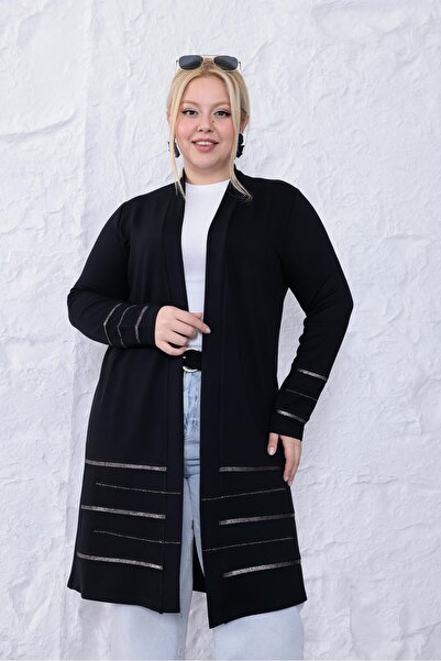 Siyezen Plus Size Stylish Cardigan with Gilding Detail