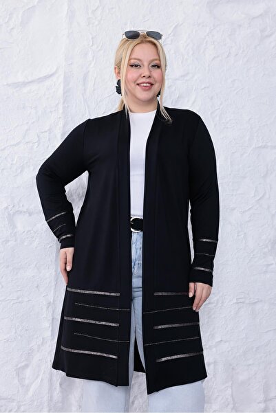 Siyezen Plus Size Stylish Cardigan with Gilding Detail