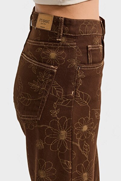 its basic Γυναικείο τζιν καφέ 7s6-16 Straight Fit με ειδική λεπτομέρεια κεντήματος