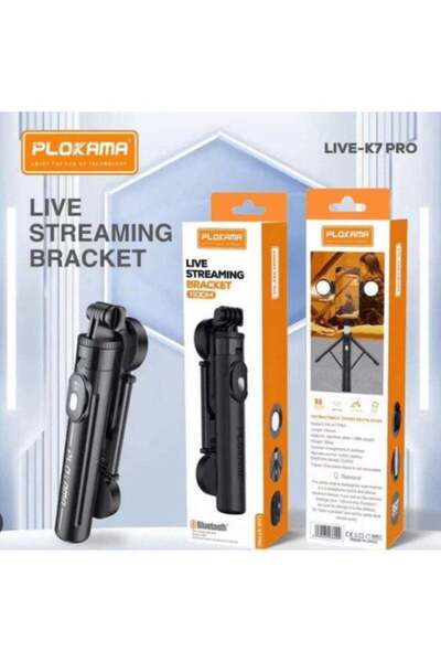 PLOKAMA عصا سيلفي K7 Pro 3 في 1 مع جهاز تحكم لاسلكي بتقنية البلوتوث