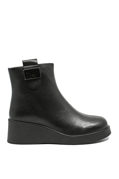 PASS Collection women's low black leather boots with wedge sole OTR 70007