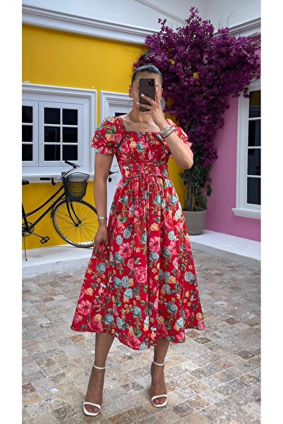 MY GRS ÖNDEN BAĞLAMA DETAYLI ÇİÇEKLİ DESENLİ ELBİSE