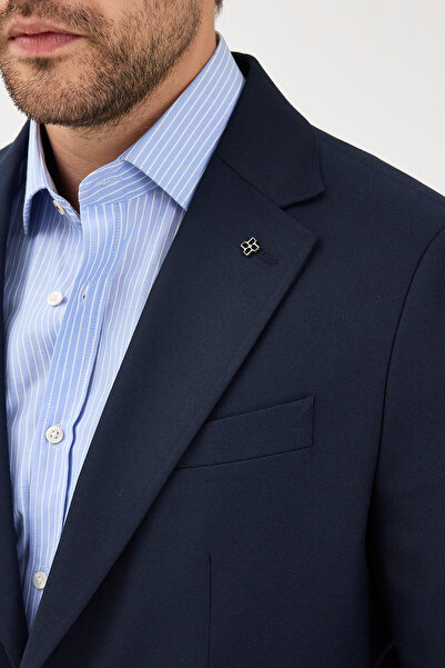 Frappoli Haldey Men's Navy Blue Polyviscose Fabric Mono Collar Cover Pocket Half Lining Slimfit 2-Piece Suit