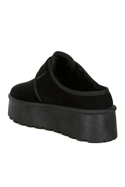 london Rag Women Buckle Strap Fur Platform Classic Slip-On in Black