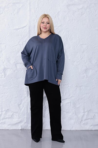 Siyezen Plus Size Oversized Modal Blouse with Pocket Detail
