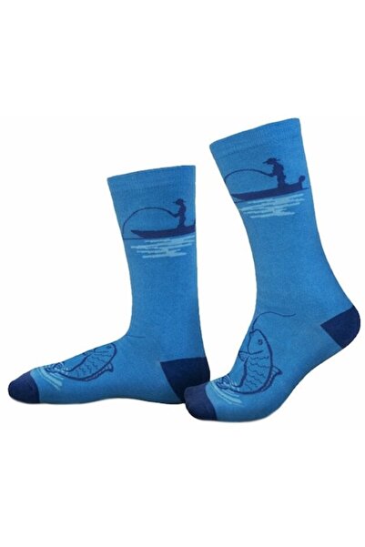 DELPHİN - Socks, Cotton/Polyester, Fishing model, Blue, EU 41-46
