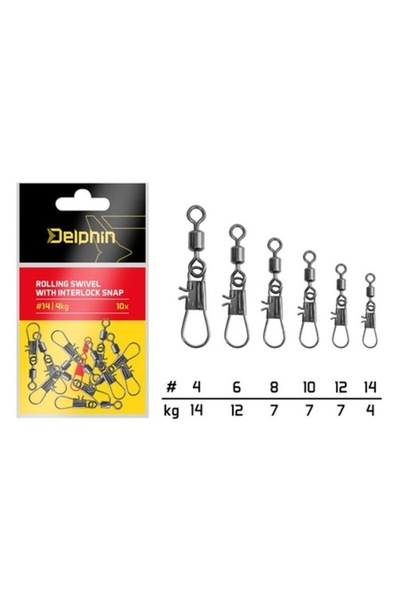 DELPHİN set of 10 rotating swivels with locking, #12/7kg