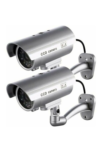 OEM Set of 2 Dummy Outdoor Surveillance Cameras, Weatherproof, Silver, with B...