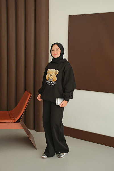 LOCCO Women's Teddy Bear Printed Set Black