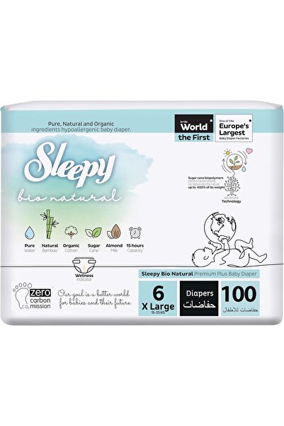 Sleepy Bio Natural Premium Size 6 Diapers, 100 Count, 15-25kg, Hypoallergenic