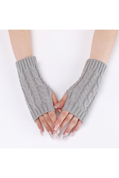 XTW Women's Winter Fingerless Gloves, Acrylic, Elastic, One Size, Light Gray