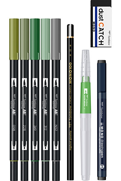 Tombow Greenery Set creativ 9 piese pentru acuarela, caligrafie si grafica