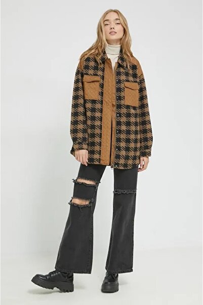 ONLY Onlselma Oversized Shirt-Jacket, Black/Brown, M