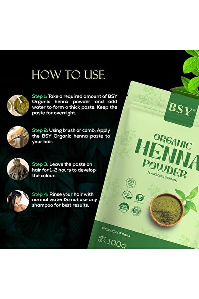 BSY Organic Henna Powder – 100% Natural Hair Dye, Chemical-Free, 100 g