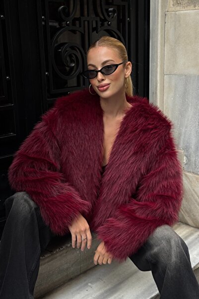 VAGGON Double Pocket Lined Hooded Fur Coat