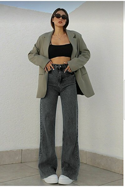 BİENAL BUTİK Feral Women's Power Stretch Fabric Women's Smoked High Waist Loose Leg Loose Jans Jeans