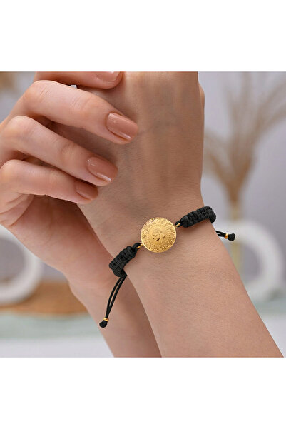 Gekas Kuyumculuk Yeni Çeyrek Altın Siyah Renkli İpli Bileklik