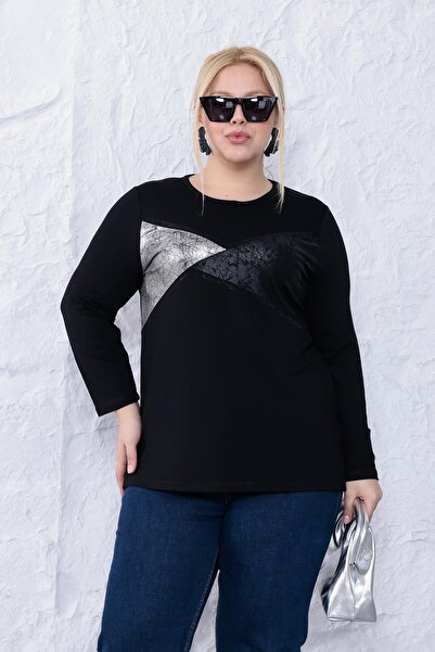 Siyezen Plus Size Silver Detailed Blouse