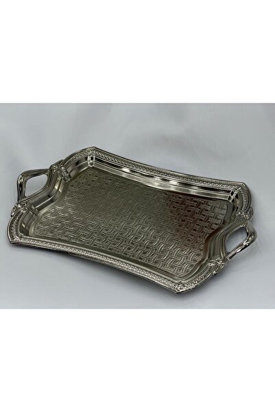 GÜRLEK TEKSTİL Sena Tea and Coffee Tray Embossed Silver Color Size 30 X 40 Tray for 6 People