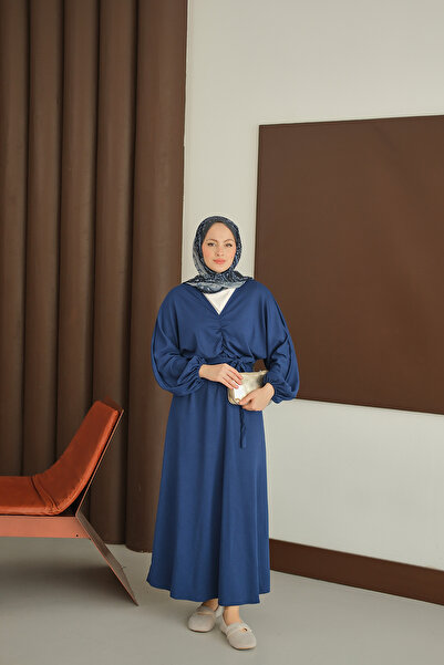 LOCCO Women's Drawstring Detail Dress Cobalt Blue