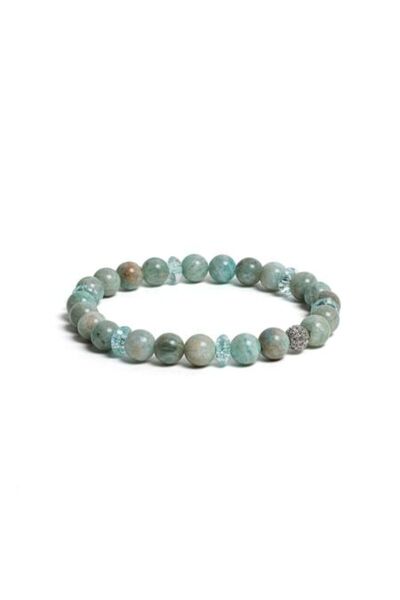 Ezera women's bracelet — amazonite stones with crystal rondelles, 6mm beads
