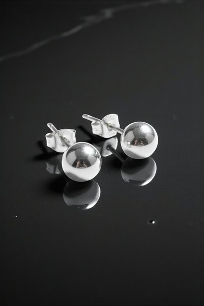 OSMANLI GÜMÜŞ Kadın Gümüş Küpe - 7 mm 925 Ayar Gümüş Top Küpe