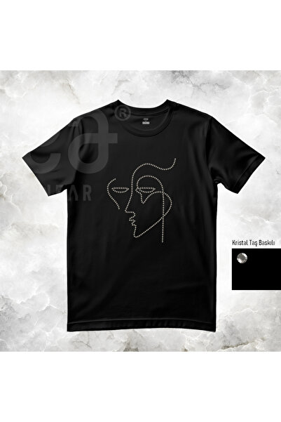 Crea Eymer Wear Artistic Crystal Stone Printed Cotton Crew Neck T-Shirt Black