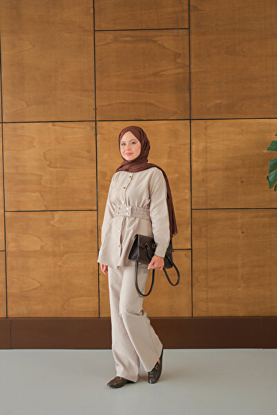 LOCCO Women's Belt Detail Suit Cream