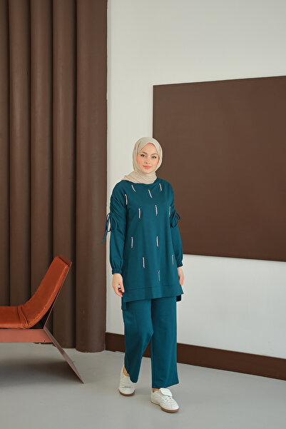 LOCCO Women's Stone Detail Suit Petrol Blue